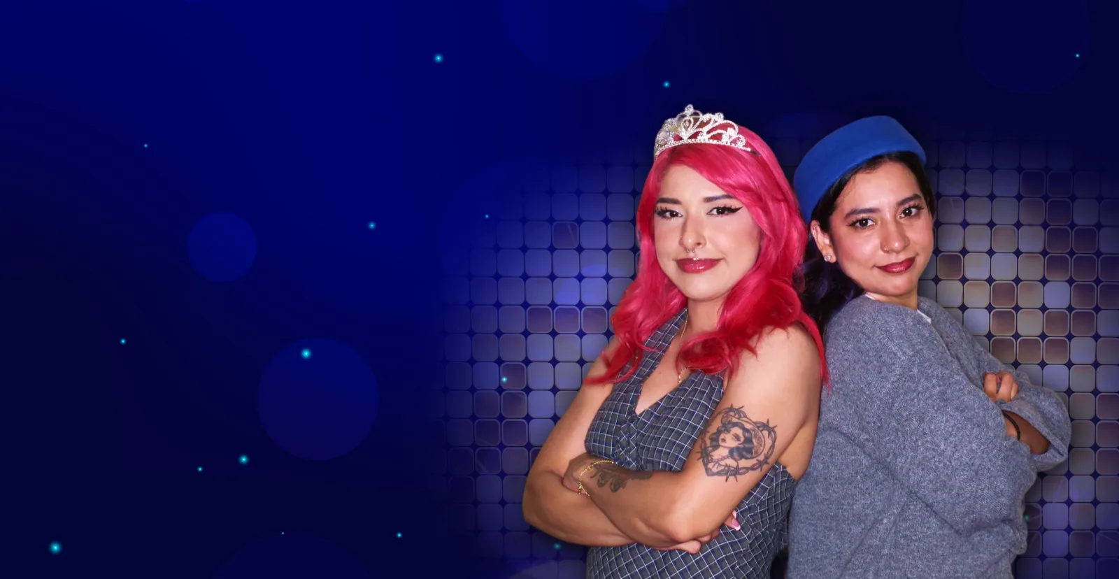 Guests posing at a gold sequin backdrop in an EPiK Productions photo booth